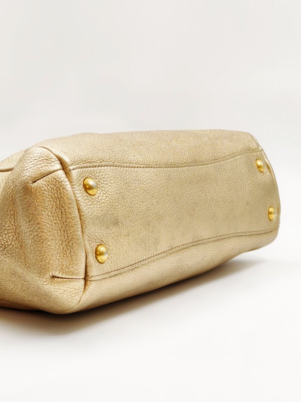 Prada Vitello Daino Metallic Gold Pebbled Leather Satchel Bag - Picture 6 of 13